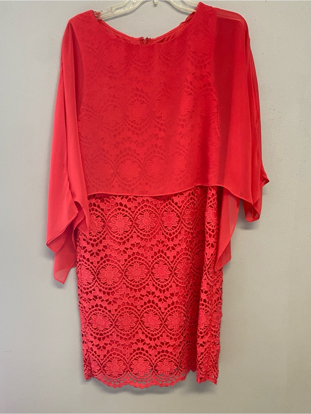 Adrianna Papell Bright Pink Evening Dress Size 10 Lace Sleeveless Sheer